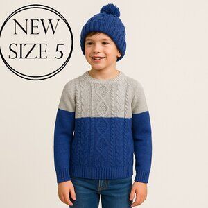 NEW Toddler Boy's Size 5 Sweater and Hat Colorblock Blue Gray New with Tags